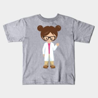 Science Girl, Scientist, Cute Girl, Brown Hair Kids T-Shirt